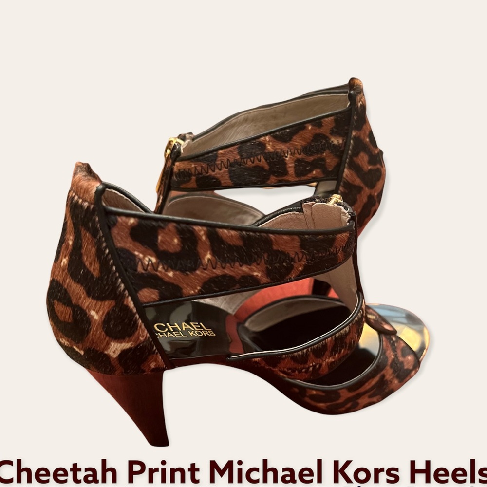 New Michael Kors cheetah printed HairCalf heels Berkley T Strap womens size 8M